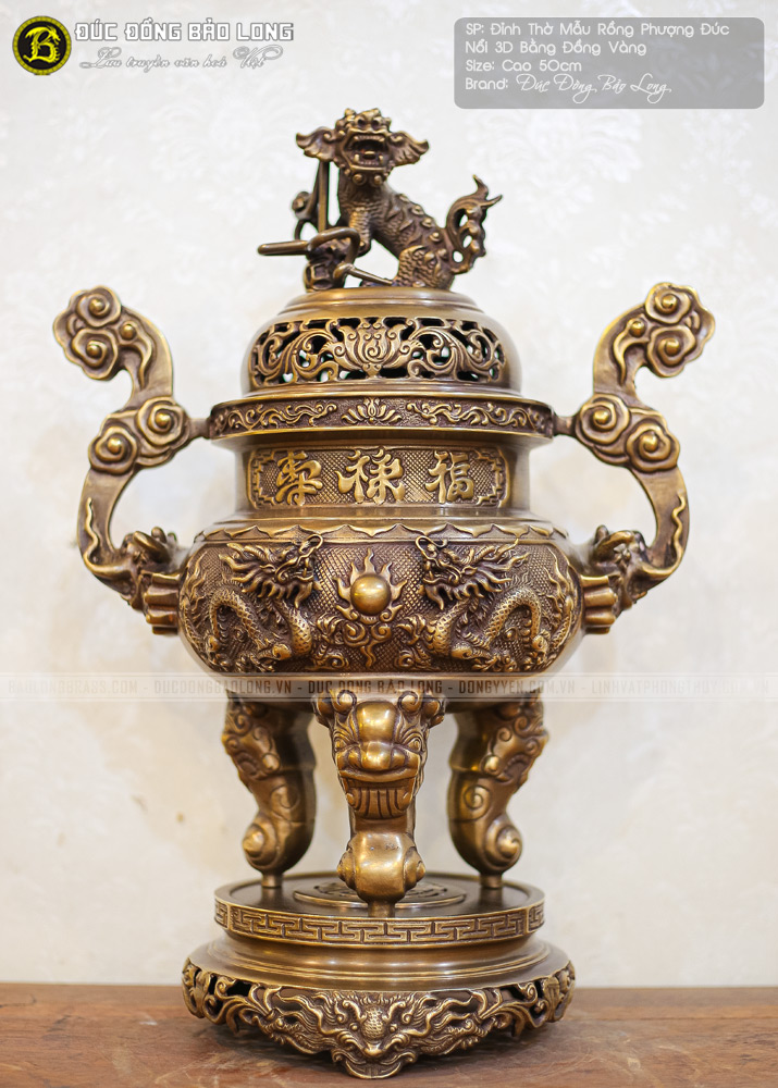 Lư Thờ Rồng Phượng Đúc Nổi 3d Bằng Đồng Vàng 50cm Giả Cổ ở Sài Gòn