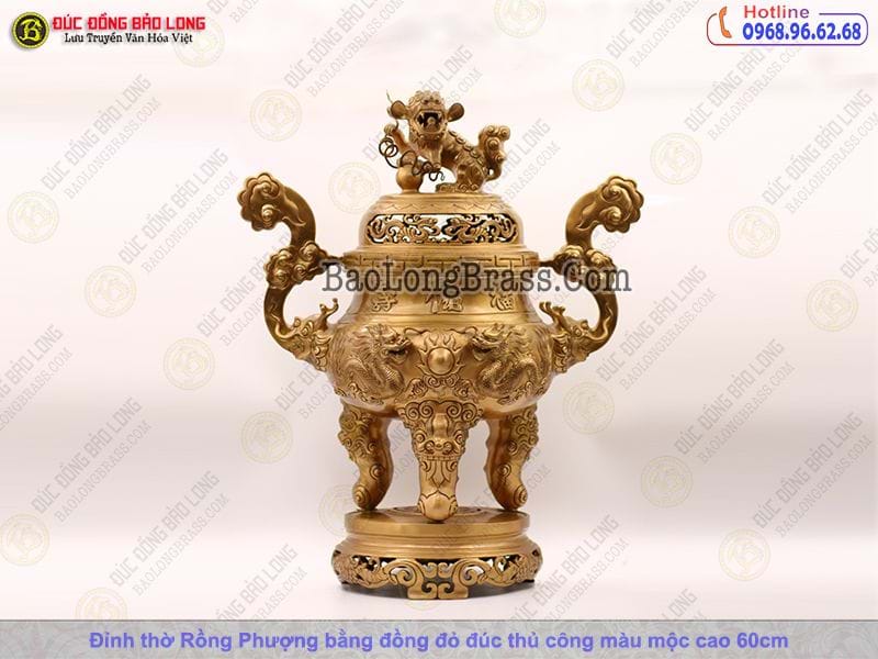 Lư Thờ Rồng Phượng Bằng Đồng Đỏ Màu Mộc Cao 60cm ở Sài Gòn
