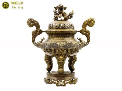 Lư Thờ Rồng Phượng Bằng Đồng Thau Màu Giả Cổ Cao 70cm ở Sài Gòn