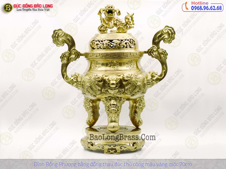 Lư Thờ Rồng Phượng Bằng Đồng Thau Màu Vàng Mộc Cao 70cm ở Sài Gòn
