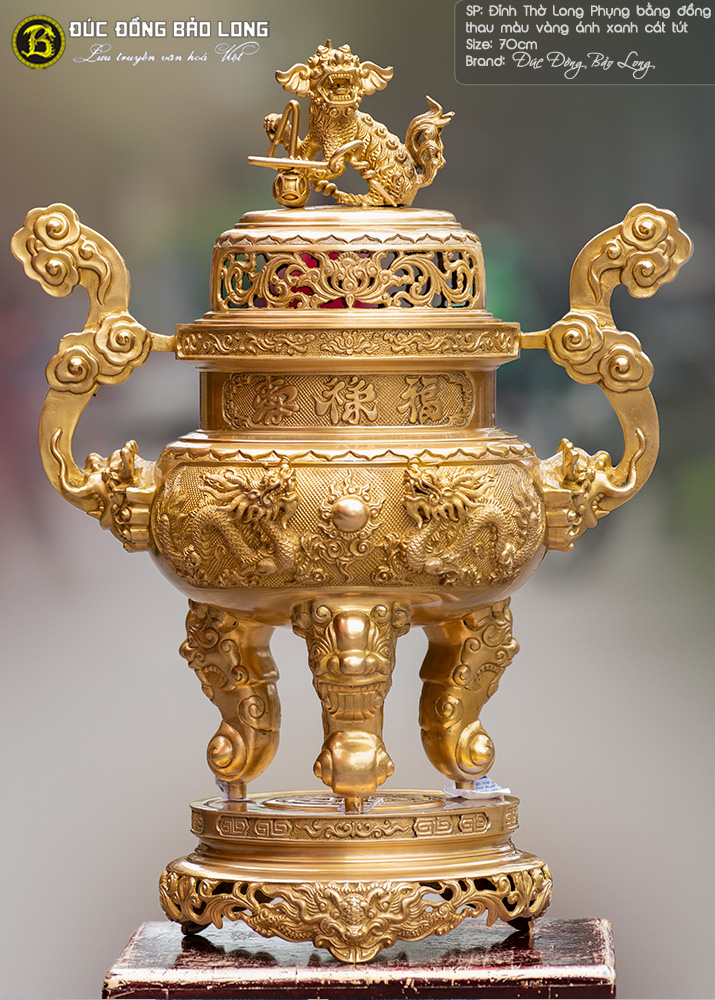 Lư Thờ Mẫu Rồng Phượng Đúc Nổi 3d Bằng Đồng Vàng Màu Mộc Cao 70cm ở Sài Gòn