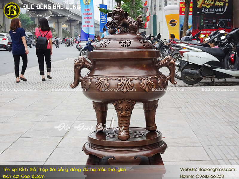 Lư Thờ Thập Sòi Bằng Đồng Đỏ Hạ Màu Thời Gian Cao 60cm ở Sài Gòn