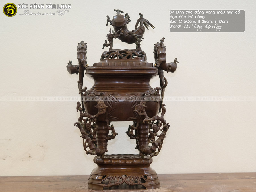 Lư Thờ Trúc Cổ Bằng Đồng Vàng Hạ Màu Thời Gian Cao 60cm ở Sài Gòn