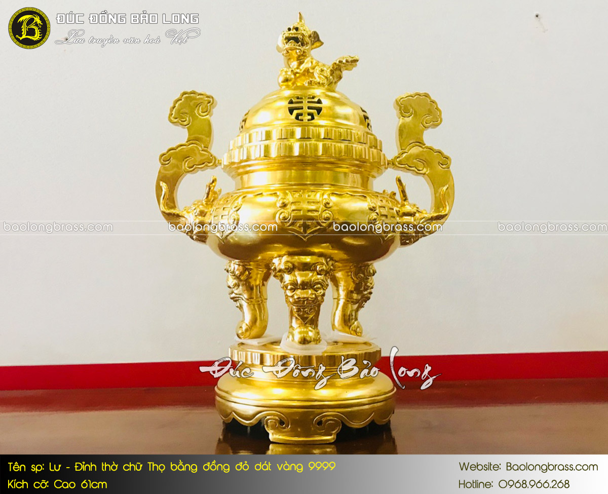 Lư Thờ Chữ Thọ Bằng Đồng Cao 60cm Dát Vàng 9999 ở Sài Gòn