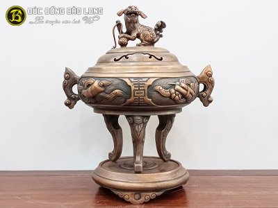 Lư Đỉnh Đốt Trầm Tai Cui Bằng Đồng Đỏ Cao 42cm tại Sài Gòn TPHCM