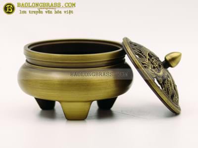 Lư Đốt Trẩm Rồng Phượng Bằng Đồng Vàng Đk 10cm tại Sài Gòn TPHCM