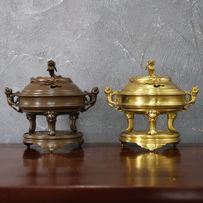 Lư Xông Trầm Nắp Rồng Tiểu Hắc Tiểu Kim Đồng Vàng Catut Màu Nâu Trầm Cổ Cao 2 tấc 4 ( 24cm ) tại Sài Gòn TPHCM