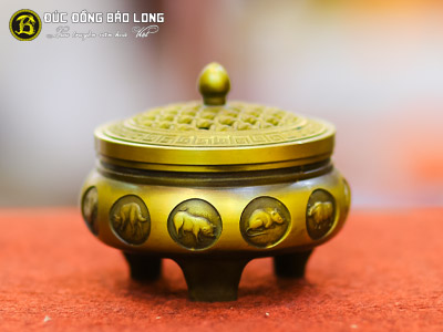 Lư Đốt - Xông Trầm Mẫu 12 Con Giáp Nắp Dây Đan Bằng Đồng ĐK 10cm tại Sài Gòn TPHCM