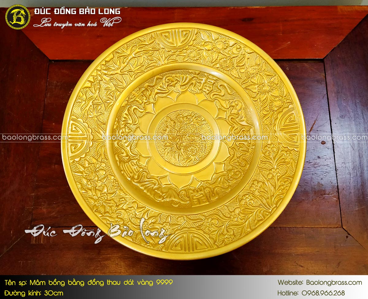 Mâm Trái Cây - Mâm Bồng Bằng Đồng Thau Dát Vàng 9999 Đk 30cm