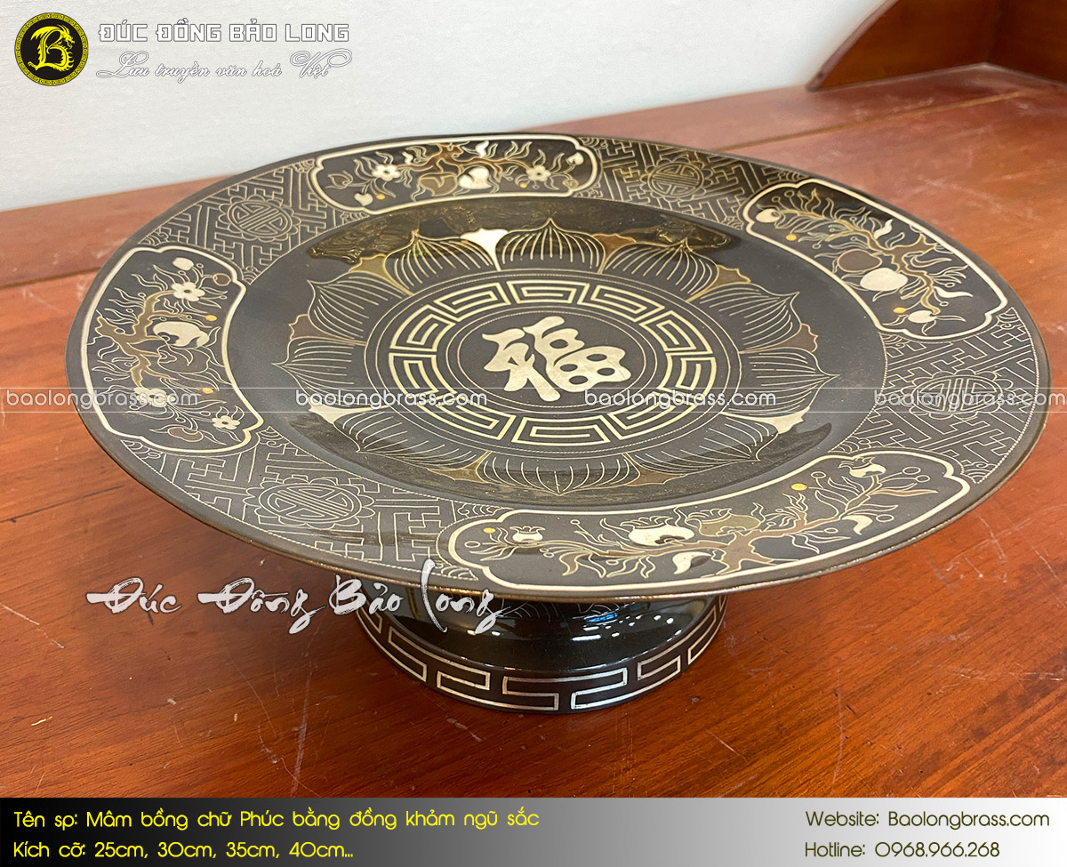 Mâm Trái Cây - Mâm Bồng Chữ Phúc Bằng Đồng Khảm Ngũ Sắc