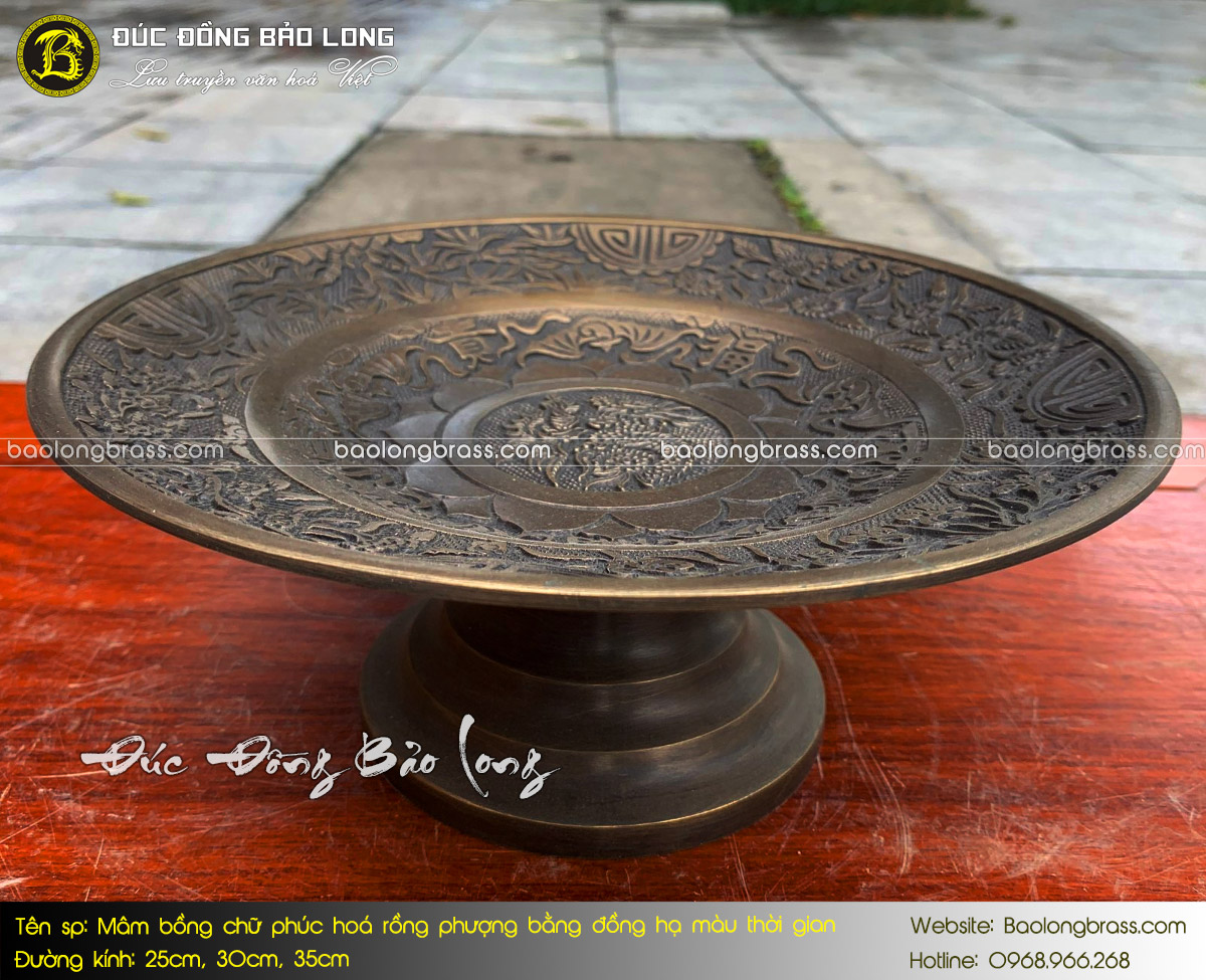 Mâm Trái Cây - Mâm Bồng Chữ Phúc Hoá Rồng Phượng Bằng Đồng Hạ Màu Thời Gian
