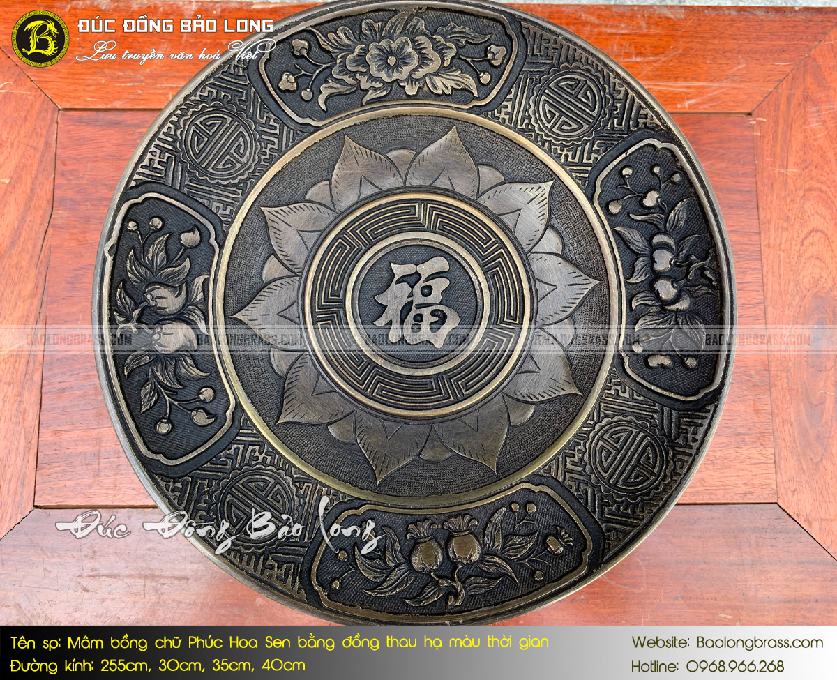 Mâm Bồng Chữ Phúc Hoa Sen Bằng Đồng Thau Hạ Màu Thời Gian