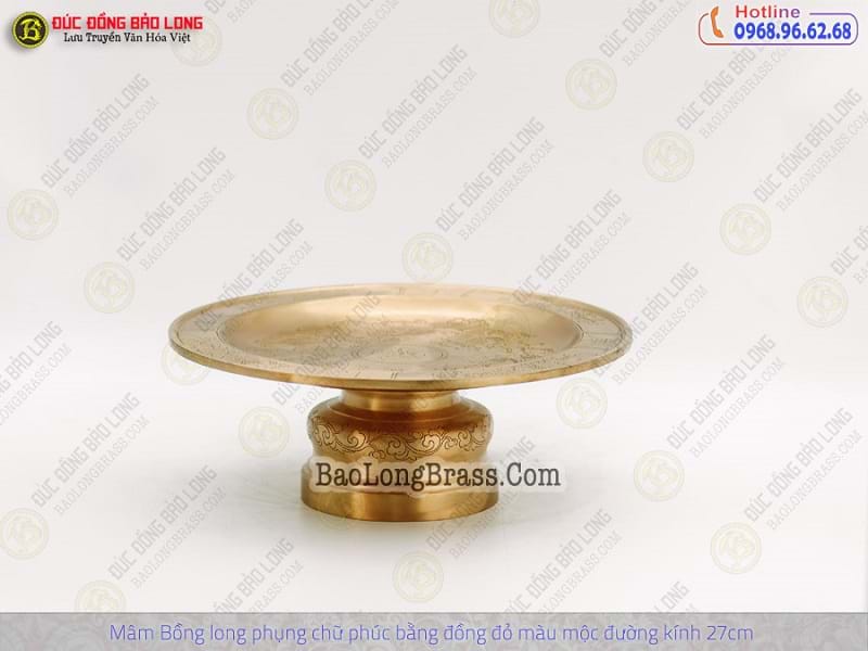 Mâm Trái Cây - Mâm Bồng Long Phụng Bằng Đồng Đỏ Màu Mộc Đk 25cm