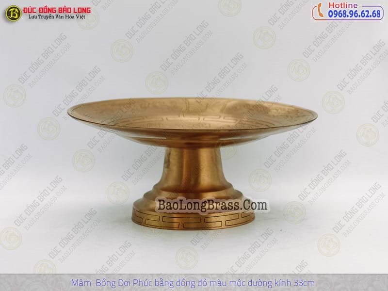 Mâm Trái Cây - Mâm Bồng Ngũ Phúc Bằng Đồng Đỏ Màu Mộc Đk 33cm