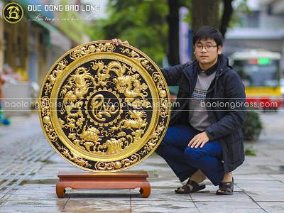 Mâm Đồng Tứ Linh Chữ Phúc ĐK 90cm Mạ Vàng 24K tại Sài Gòn TPHCM