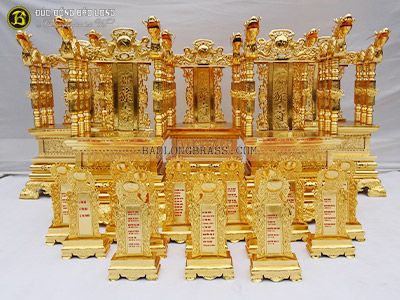 Bộ 5 Ngai Thờ + 14 Bài Vị Bằng Đồng Mạ Vàng 24k Hàng Đặt Tại Sài Gòn TPHCM
