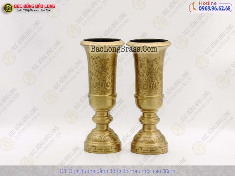 Ống Nhang Bằng Đồng Đỏ Màu Mộc Cao 30cm