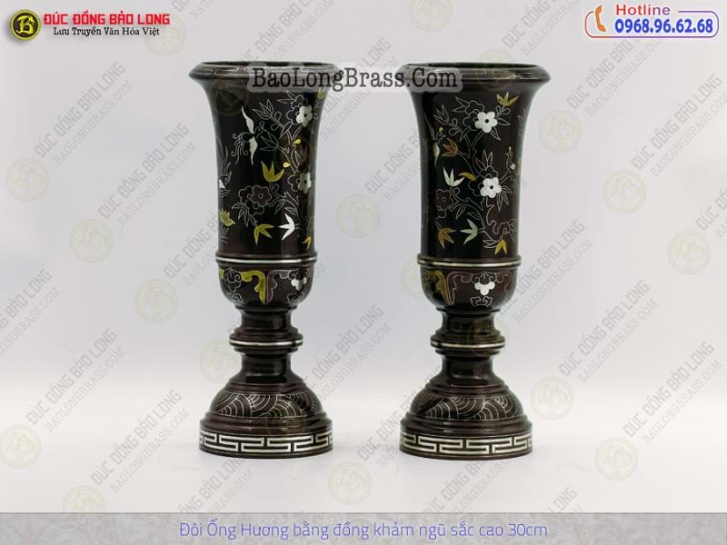 Ống Nhang Bằng Đồng Khảm Ngũ Sắc Cao 27cm (giá lẻ)