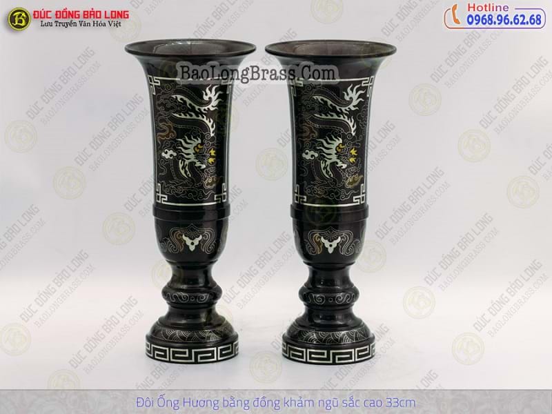 Ống Nhang Bằng Đồng Khảm Ngũ Sắc Cao 33cm (giá lẻ)