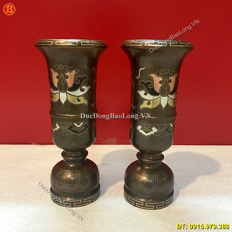 Ống Nhang Đồng Khảm Tam Khí Cao 29cm