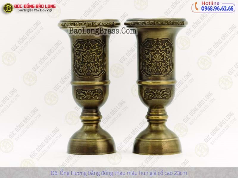 Ống Nhang Bằng Đồng Thau Màu Hun Giả Cổ Cao 30cm
