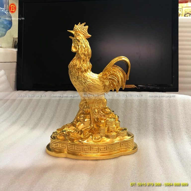 Tượng Đồng Dậu ( Gà ) cỡ nhỡ Dát Vàng 9999 cao 2 tấc ( 21 cm ) ở Sài Gòn TPHCM