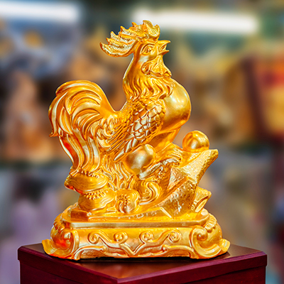 Tượng Đồng Dậu ( Gà ) Trống Phong Thủy Dát Vàng 9999 cao 3 tấc ( 29 cm ) ở Sài Gòn TPHCM