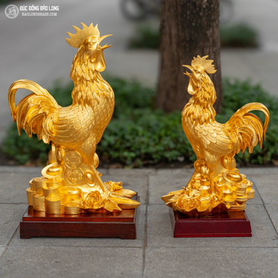 Tượng Đồng Dậu ( Gà ) Trống Phong Thủy Dát Vàng 9999 cao 6 tấc ( 57 cm ) ở Sài Gòn TPHCM