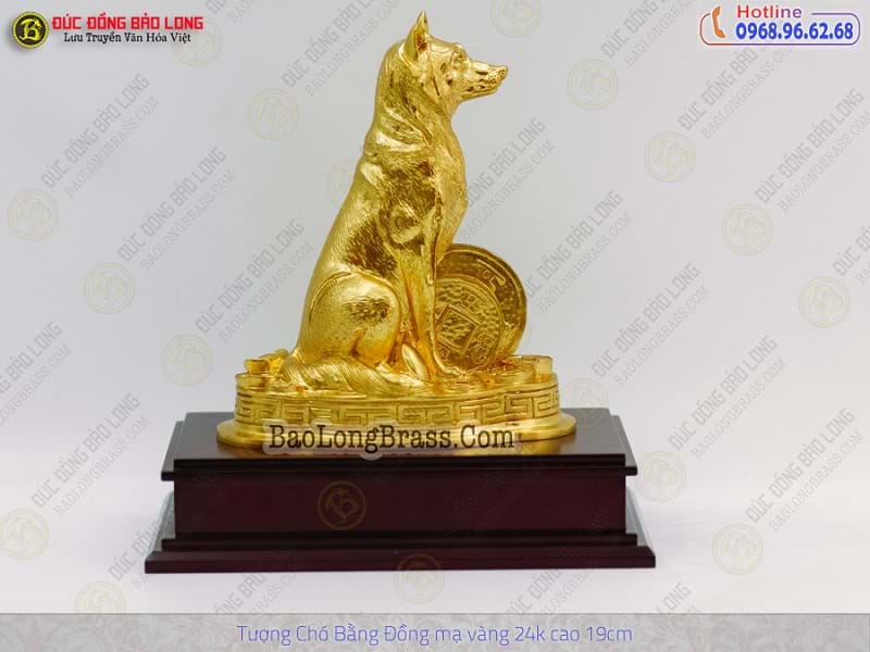Tượng Đồng Tuất ( Chó ) cỡ nhỡ Dát Vàng 9999 cao 2 tấc ( 19 cm ) ở Sài Gòn TPHCM