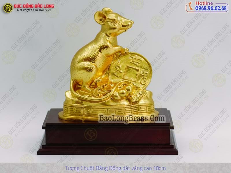 Tượng Đồng Tý ( Chuột ) cỡ nhỡ Dát Vàng cao 2 tấc ( 18 cm ) ở Sài Gòn TPHCM