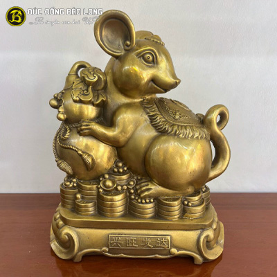 Tượng Đồng Tý ( Chuột ) Ôm Quả Hồ Lô Bằng Đồng Vàng Màu Mộc Nguyên Bản ở Sài Gòn TPHCM