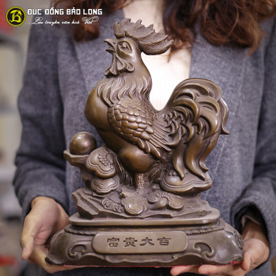 Tượng Đồng Dậu ( Gà ) Trống Phong Thủy Màu Giả Cổ cao 3 tấc ( 31 cm ) ở Sài Gòn TPHCM