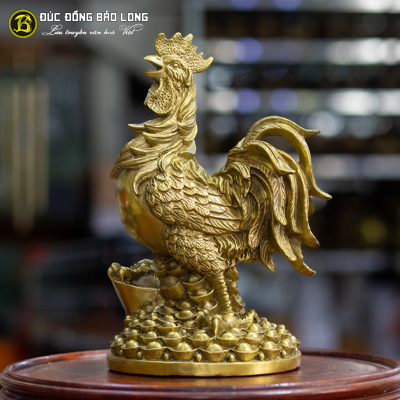 Tượng Đồng Dậu ( Gà ) Trống Đứng Trên Mâm Vàng cao 3 tấc ( 27 cm ) ở Sài Gòn TPHCM