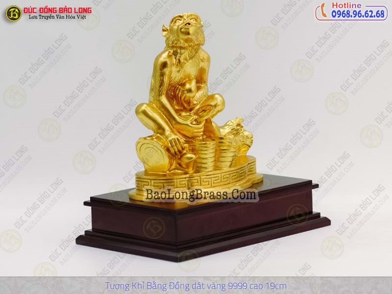 Tượng Đồng Thân ( Khỉ ) cỡ nhỡ Dát Vàng 9999 cao 2 tấc ( 19 cm ) ở Sài Gòn TPHCM