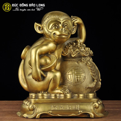 Tượng Đồng Thân ( Khỉ ) Ngồi Ôm Hũ Vàng cao 3 tấc ( 27 cm ) ở Sài Gòn TPHCM