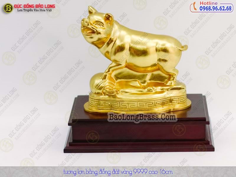 Tượng Đồng Hợi ( Heo - Lợn ) cỡ nhỡ Dát Vàng 9999 cao 2 tấc ( 16 cm ) ở Sài Gòn TPHCM