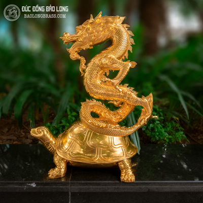 Tượng Đồng Long Quy Rồng Cưỡi Rùa Bằng Đồng Đỏ Dát Vàng 9999 cao 6 tấc ( 61 cm ) ở Sài Gòn TPHCM