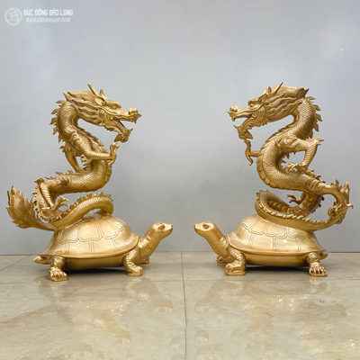 Tượng Đồng Long Quy Rồng Cưỡi Rùa Bằng Đồng Đỏ Màu Vàng Mộc cao 6 tấc ( 61 cm ) ở Sài Gòn TPHCM
