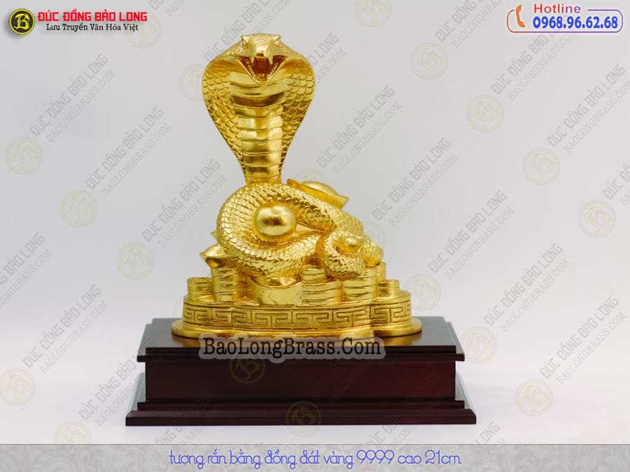 Tượng Đồng Tỵ ( Rắn ) cỡ nhỡ Dát Vàng 9999 cao 2 tấc ( 21 cm ) ở Sài Gòn TPHCM