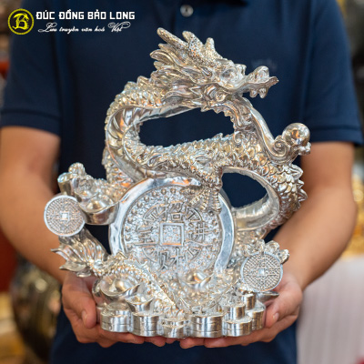 Tượng Đồng Thìn ( Rồng ) Cuộn Tiền Dát Bạc cao 4 tấc ( 40 cm ) ở Sài Gòn TPHCM