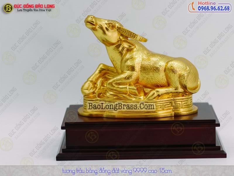Tượng Đồng Sửu ( Trâu ) cỡ nhỡ Dát Vàng cao 2 tấc ( 15 cm ) ở Sài Gòn TPHCM