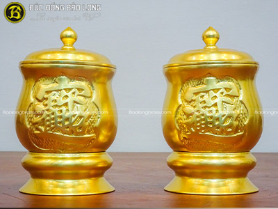 Đôi Chóe Thờ Bằng Đồng Thau Dát Vàng 9999 ĐK 9cm tại Sài Gòn TPHCM