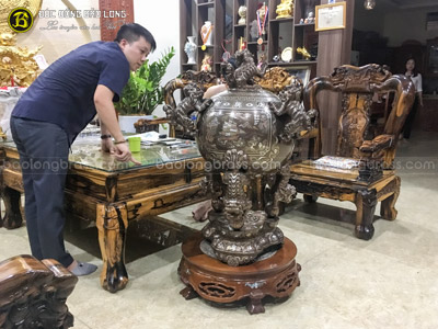 Đỉnh Thất Lân Vờn Cầu trên 1m (1m05) Khảm Ngũ Sắc Cho Khách Hà Tĩnh