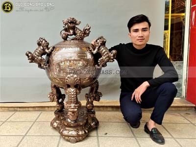 Đỉnh Thất Lân Vờn Cầu Bằng Đồng Khảm Tam Khí trên 1m (1m05) tại Sài Gòn TPHCM