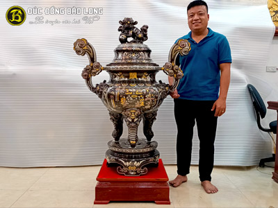Đỉnh Thờ Bằng Đồng Khảm Ngũ Sắc Cỡ Lớn Cao trên 1m (1m25) tại Sài Gòn TPHCM