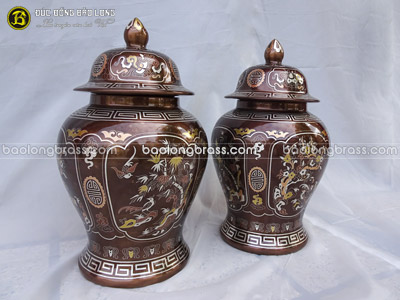 Đôi Chóe Bằng Đồng Khảm Tam Khí cao gần 4 tấc (38cm) Chạm Tứ Qúy tại Sài Gòn TPHCM