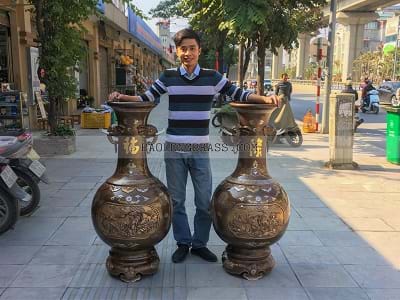 Đôi Lọ Lộc Bình Phúc Lộc Thọ Tai Voi Bằng Đồng cao trên 1m (1m27) Khảm Tam Khí tại Sài Gòn TPHCM