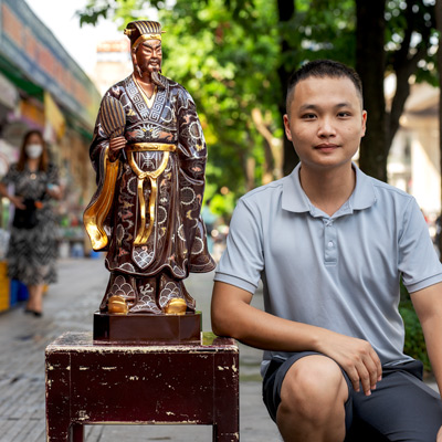 Tượng Đồng Khổng Minh ( Gia Cát Lượng ) Khảm Ngũ Sắc cao 7 tấc ( 69 cm ) ở Sài Gòn TPHCM