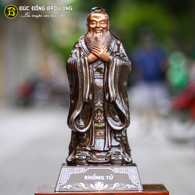 Tượng Đồng Khổng Tử Khảm Tam Khí Bệ Vát cao 4 tấc ( 42 cm ) ở Sài Gòn TPHCM
