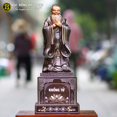 Tượng Đồng Khổng Tử Khảm Tam Khí Bệ Vuông cao 4 tấc ( 42 cm ) ở Sài Gòn TPHCM